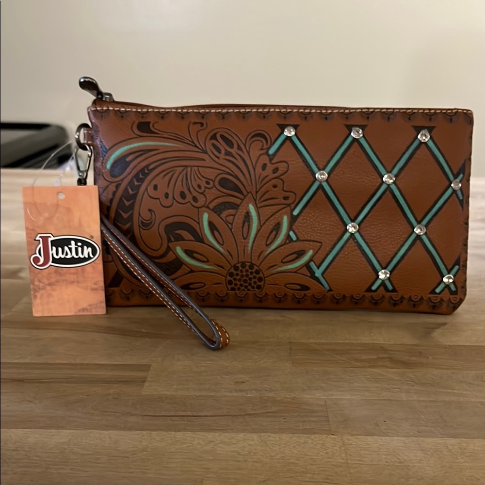 NWT Justin Brown and Teal Wristlet